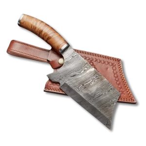 Handmade Damascus Cleaver/Chopper Chef Knife Beautiful Wood Handle Included Leather Sheath Kitchen Knives Steel Blade